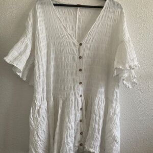 Free People Kaylani Tunic Dress Textured Short Sleeve Doe Pleated - S